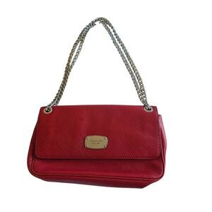 Michael Kors red soft leather silver hardware shoulder crossbody bag